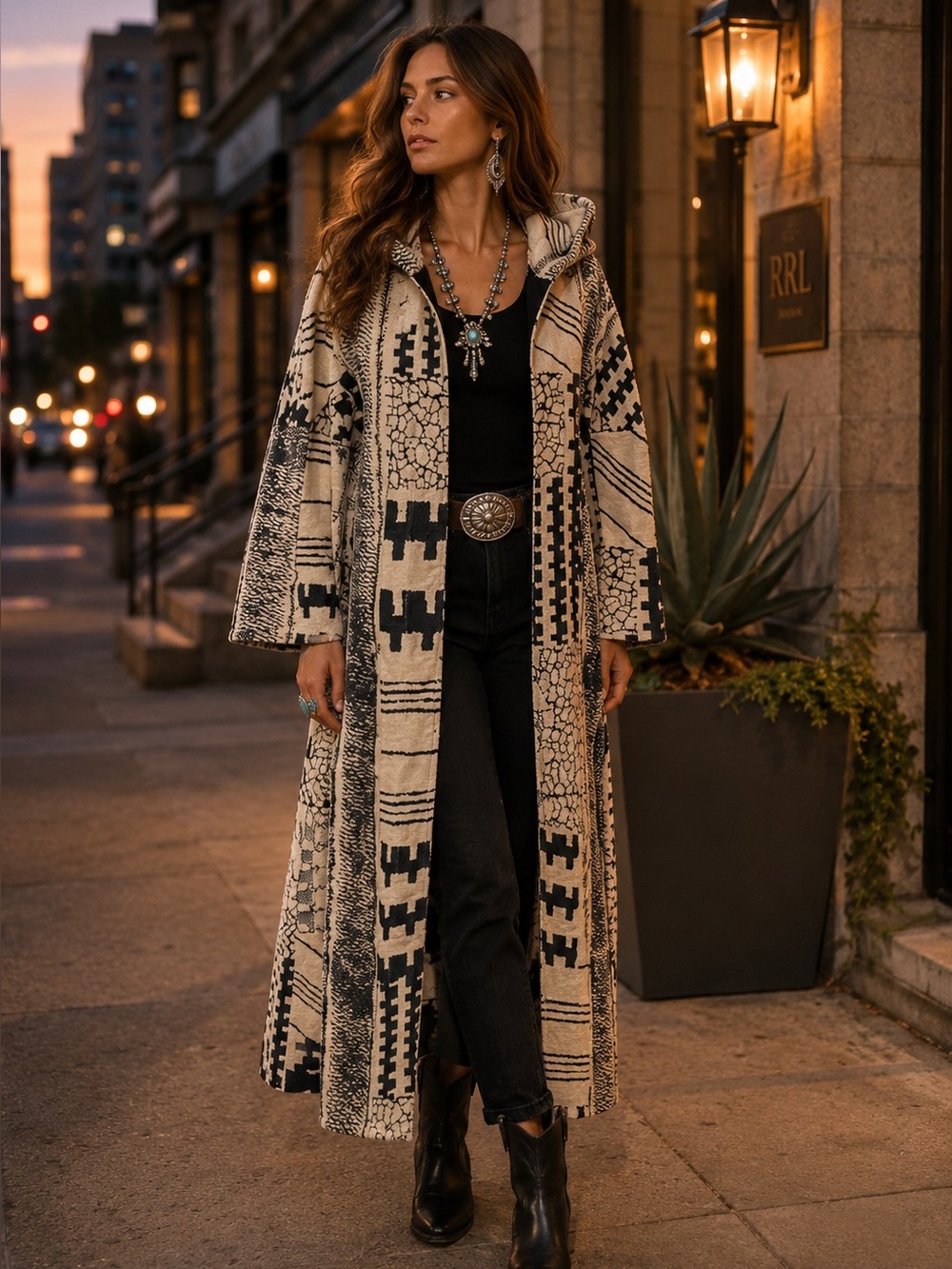 RARE MARIA CORNEJO FOR BARNEYS Cream and Black Coastal Cowgirl Long Cardigan, 0